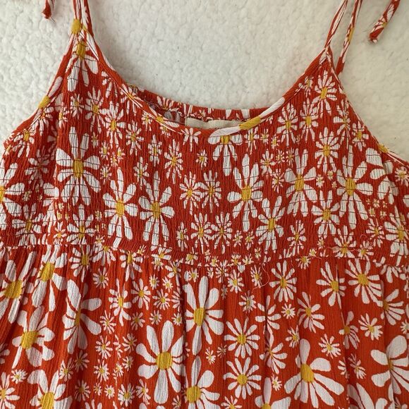 Urban Outfitters Mae Tie Shoulder Smocked Romper Size M Orange Mod Daisy Swingy - Picture 3 of 12